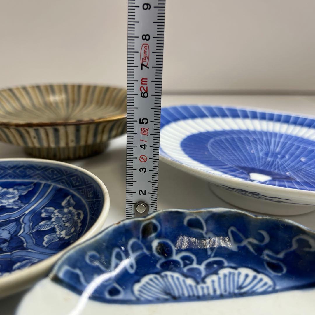 古伊万里　染付皿4枚　幅約9.5~16.5㎝　東Y8-0216④