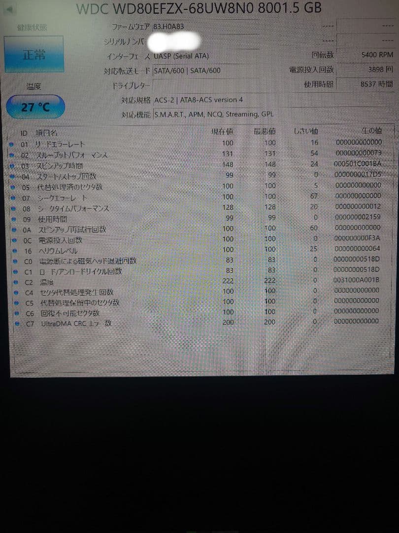 Western Digital 8TB HDD WD80EFZX 3.5インチ