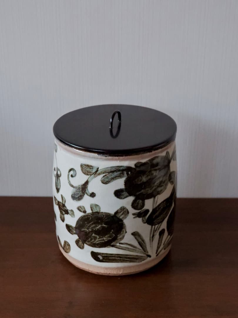 森里陶楽　絵高麗　草花文　水指　京焼　箱付　茶道具　陶Q2431