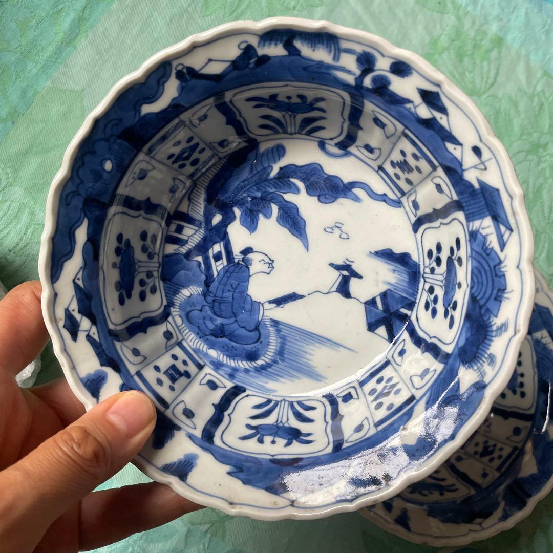 古伊万里　芭蕉　染付　膾皿　2客