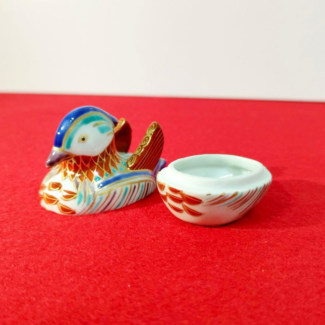 【新品・未使用】 香合 色絵鴛鴦（おしどり） 高野 昭阿弥造 共箱 共栞