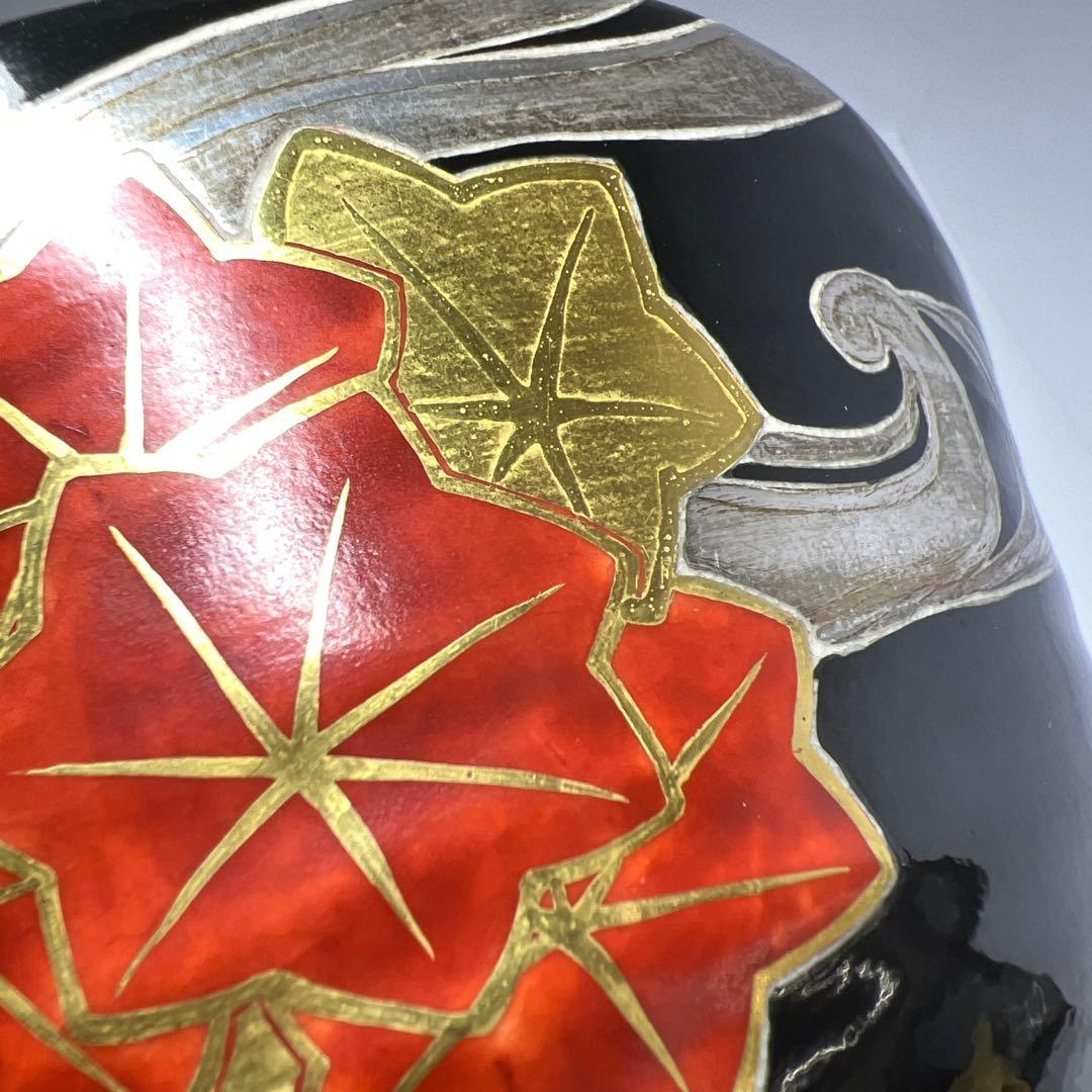 ☆茶3 清川紫陽（遊虎）　黒竜田川の図　茶碗　共箱　口径12.7cm