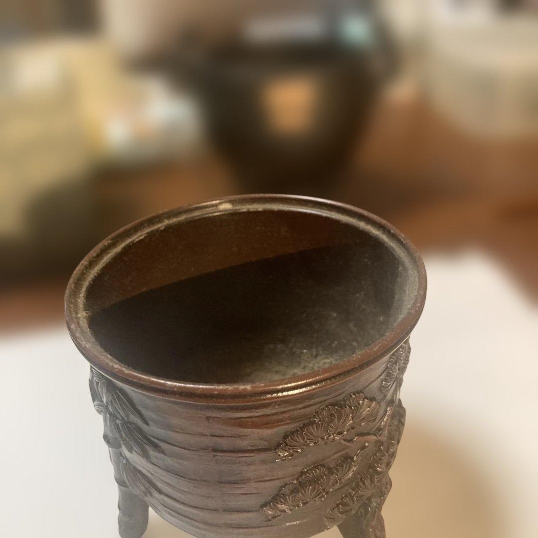 松竹梅模様の銅製香炉