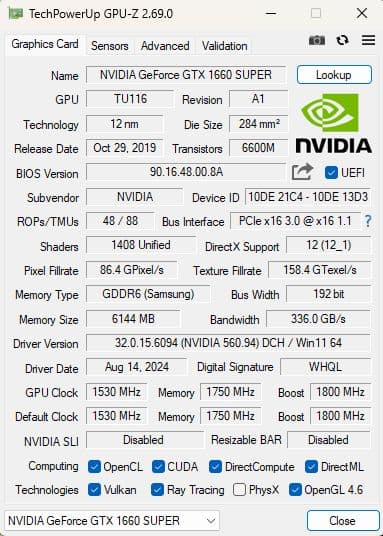 GeForce GTX 1660 Super 本体