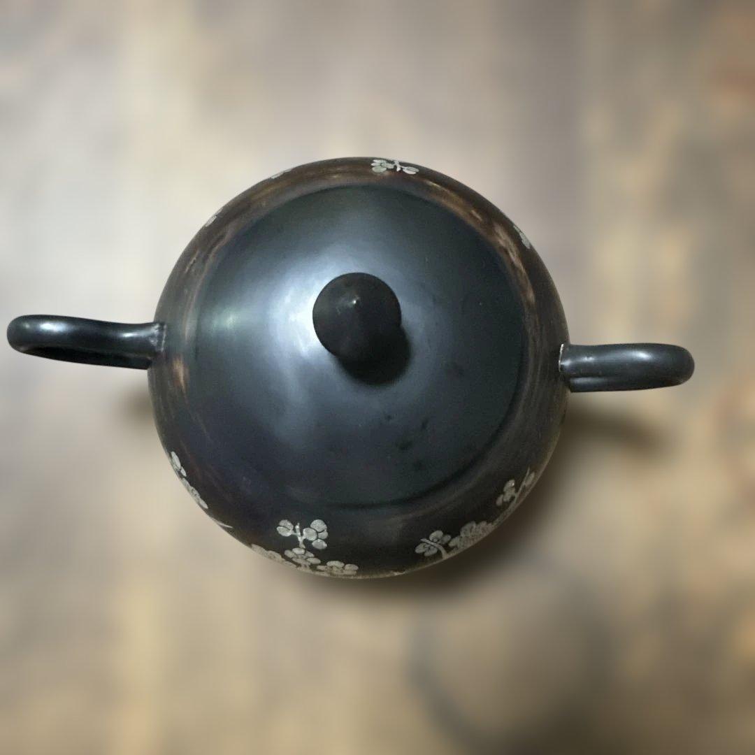 中国　ヴィンテージ　漆器 茶器セット 黒と金 花模様