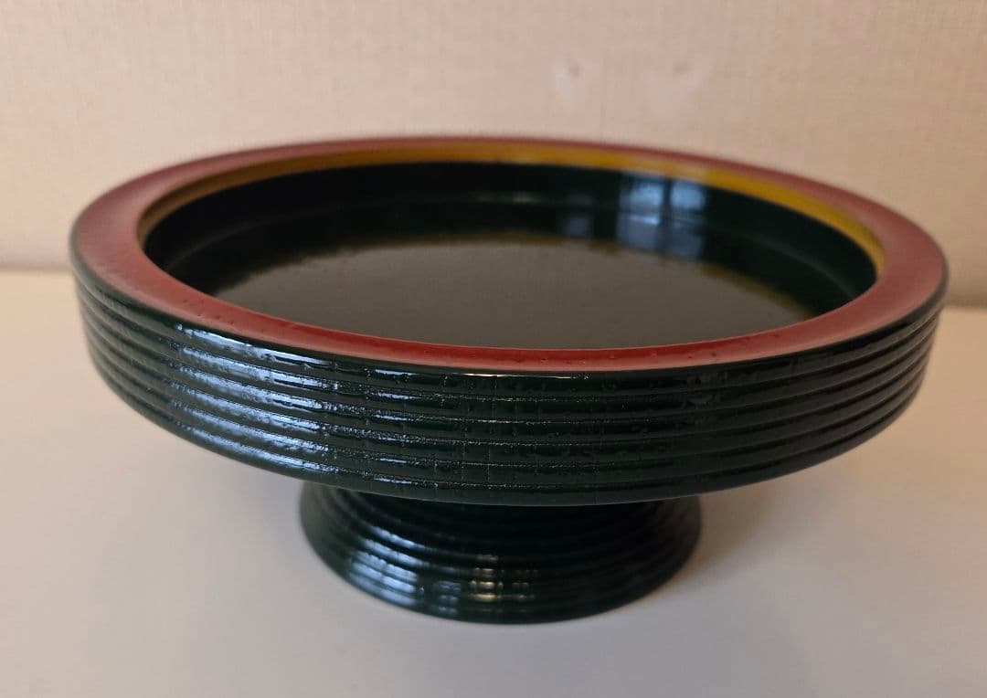 即中斎好 青漆独楽 菓子器 高杯 表千家 茶道具