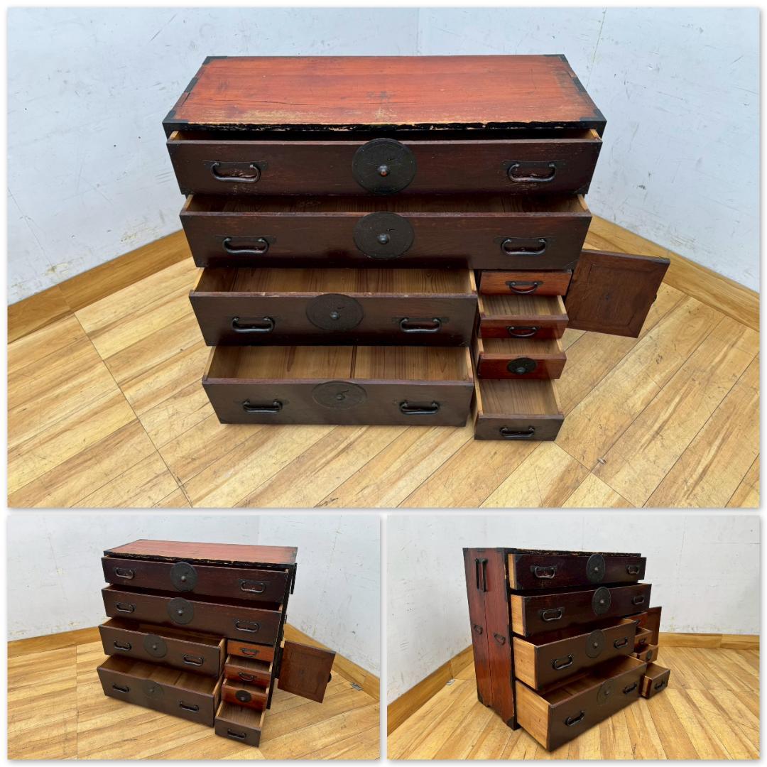 T1637☆時代箪笥　和箪笥　アンティーク　古民家　古家具　衣装箪笥　収納　金具