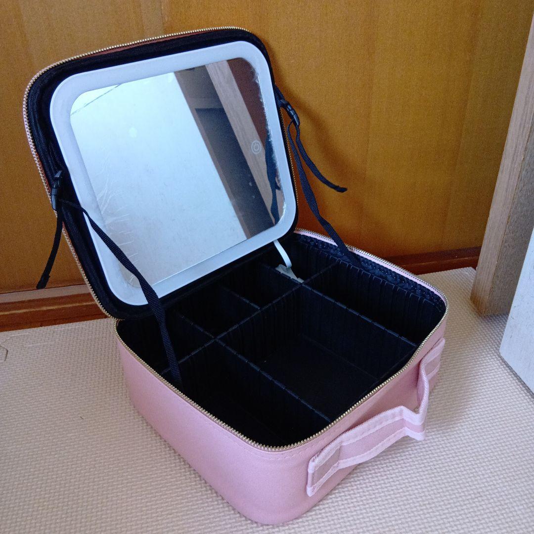 新品未使用品　LEDミラー付　化粧ボックス　オーガナイザー　大きいかばん　ピンク