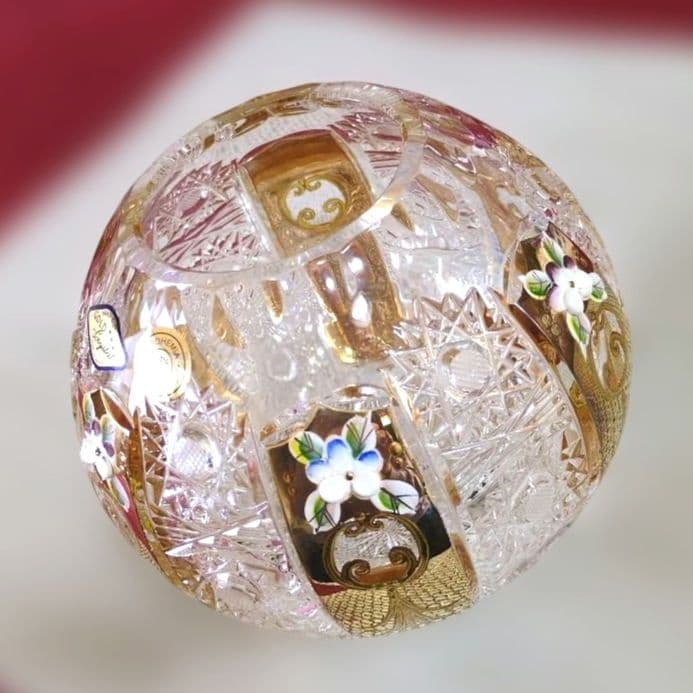 Vintage❗️BOHEMIA GOLD クリスタル花瓶 24%PhO 丸型