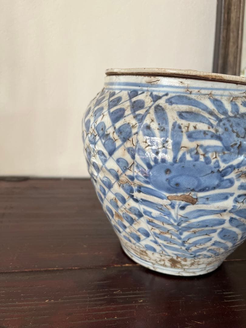 希少　明時代　呉須染付　茶道具　福寿字文　芙蓉手青海波　古染付　芙蓉手　蓋付水差
