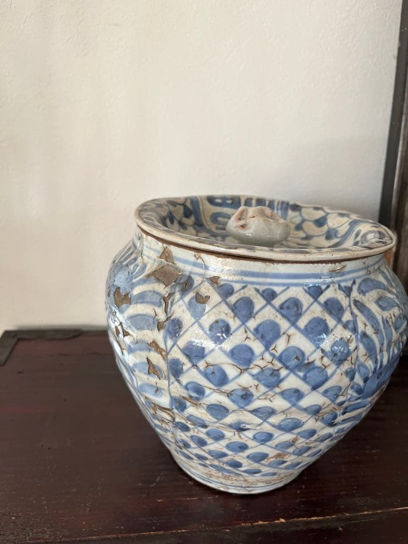希少　明時代　呉須染付　茶道具　福寿字文　芙蓉手青海波　古染付　芙蓉手　蓋付水差