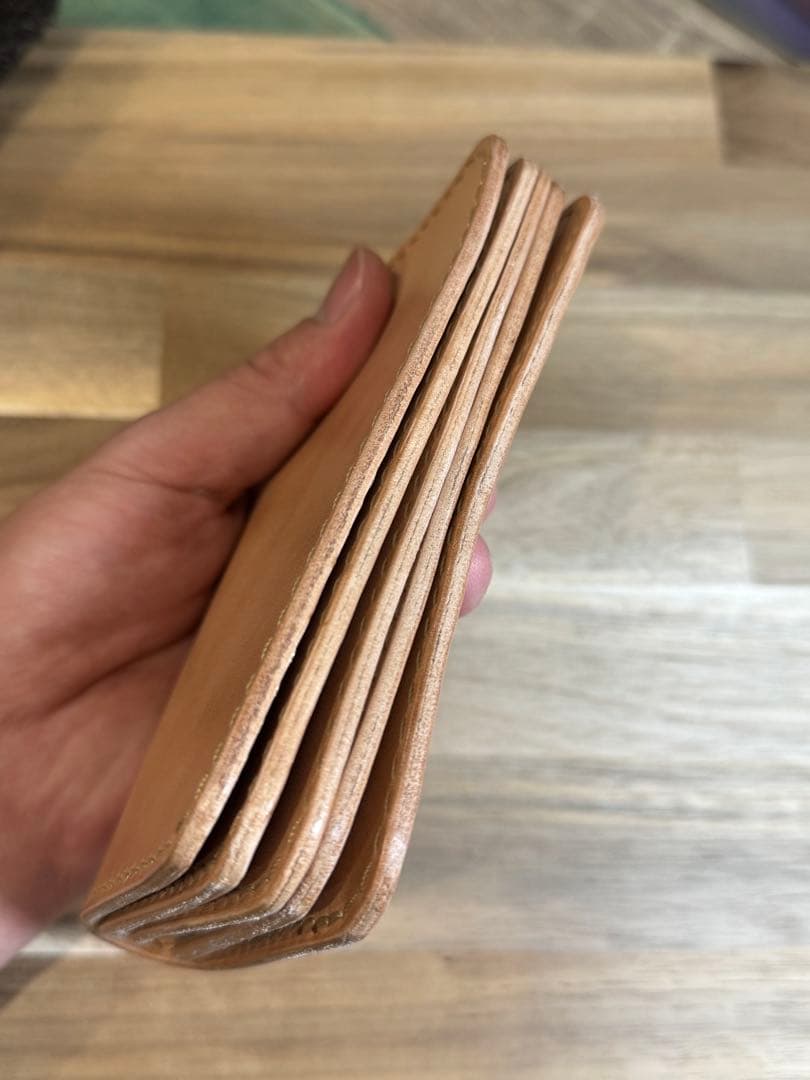 本革 栃木レザー ミドルウォレット 二つ折り財布 ハンドメイド エイジングが魅力