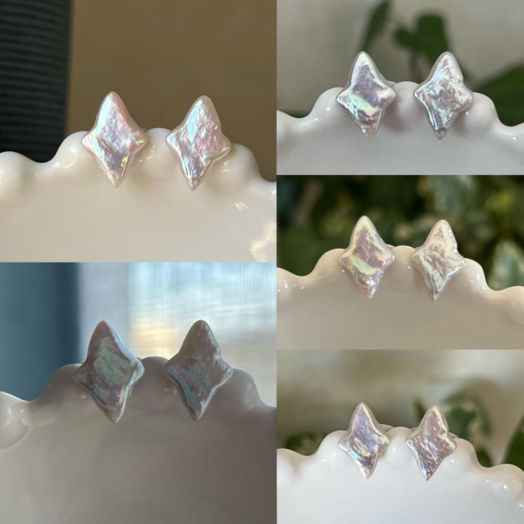 2点まとめ　ハートマベパールピアス　ルース　手裏剣パールピアス　四芒星パール
