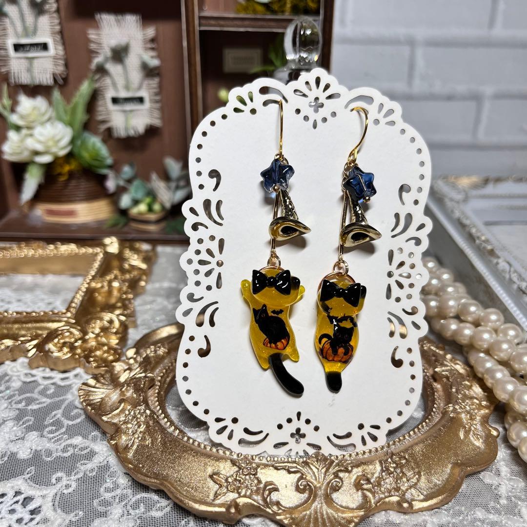ฅ❤️ レジン　猫　ハロウィン　ピアス　イヤリング　ハンドメイド