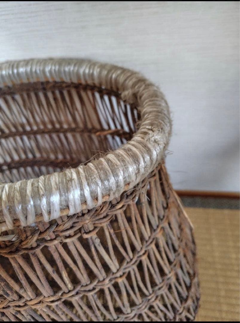 あけびの蔓かご　農具　古道具　手作り　花入れ　オブジェ　傘入れ