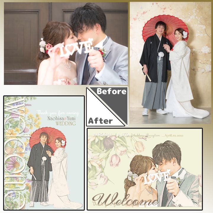 前撮り ウェルカムボード ウェルカムスペース 子育て感謝状 似顔絵 結婚式 29