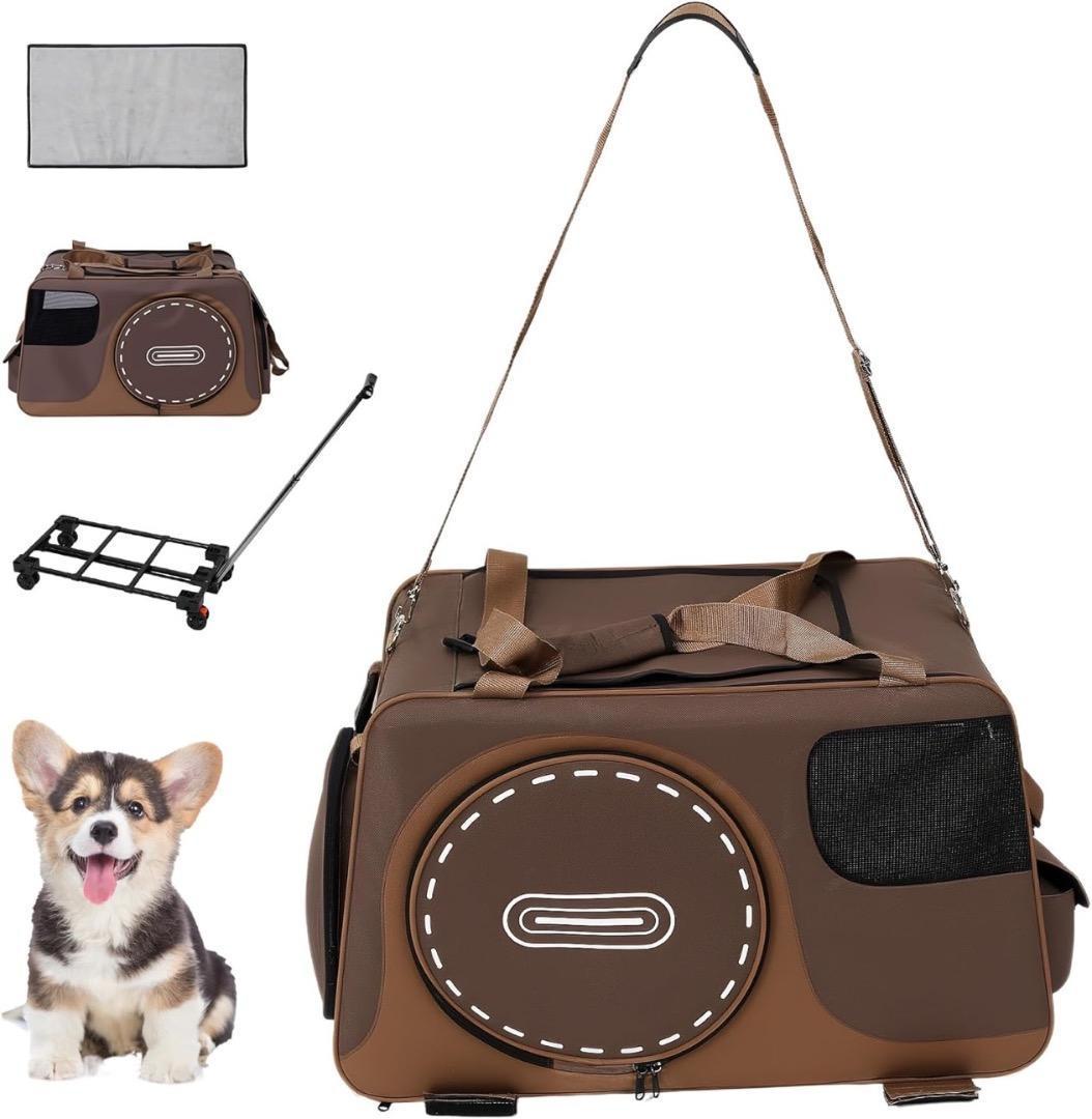 ペットカート 4輪360°静音 犬猫兼用 キャリー 70x40x40 グレー