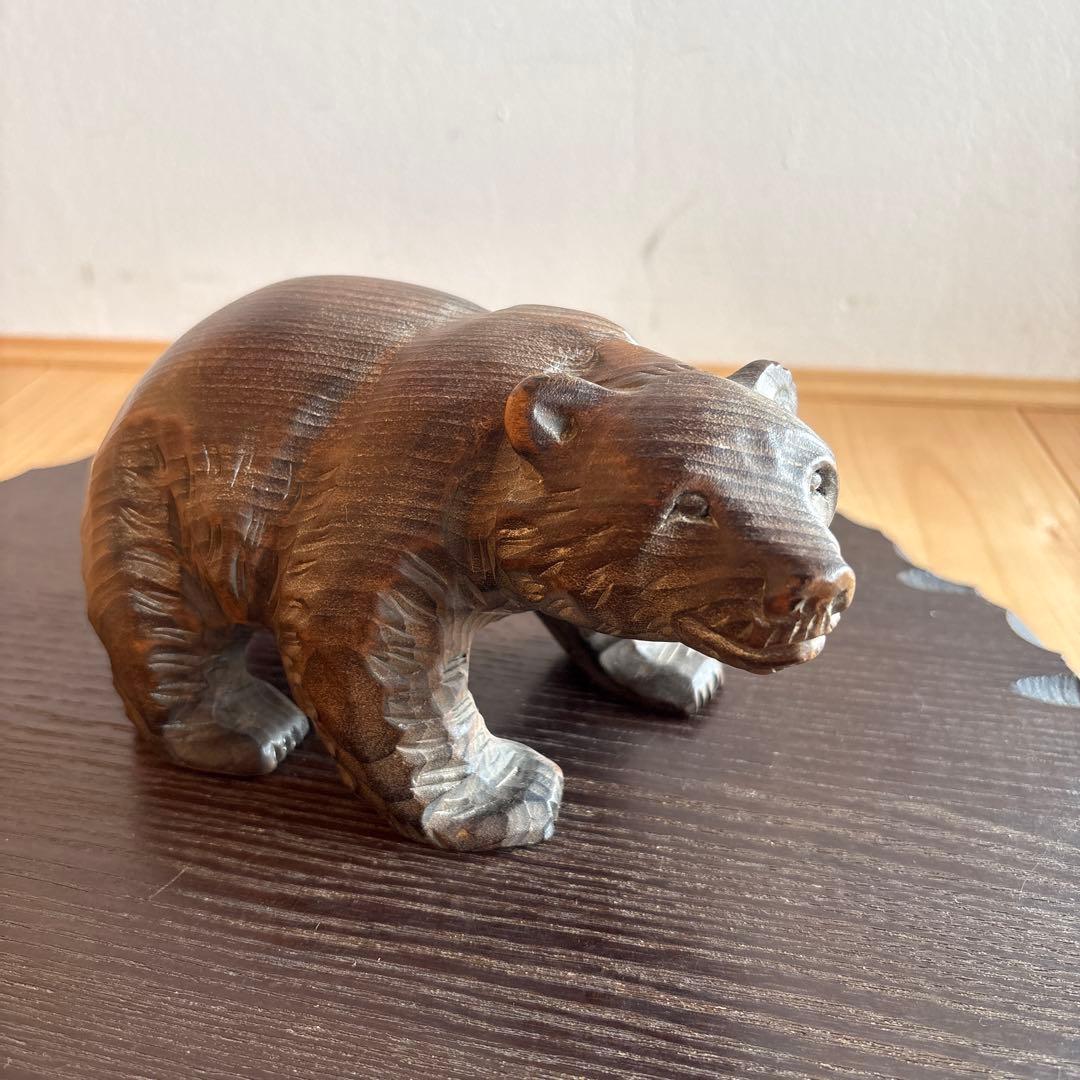親子クマの木彫り置き物　武鵬作
