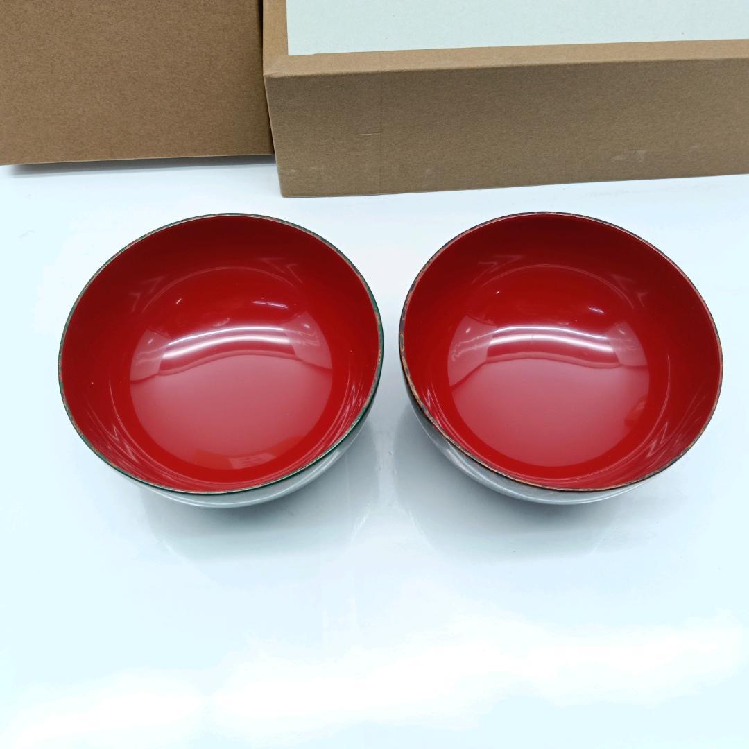 津軽塗り　漆器 椀 2個セット 緑と赤　25k-048