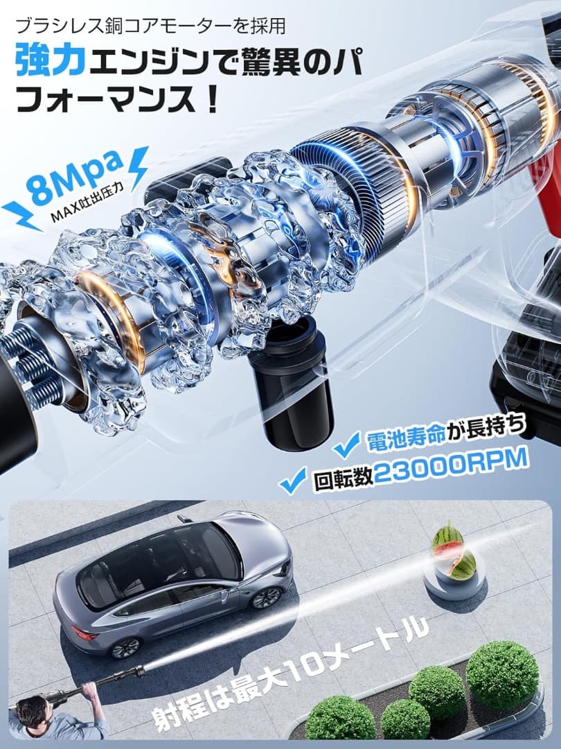 ✨洗車用✨高圧洗浄機 コードレス 充電式 8MPa 20000mAh ケース付