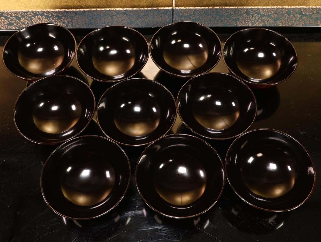 BK529　時代輪島塗　日本名所蒔絵　槻木地溜塗　吸物椀　絵違い　拾客　欅　共箱