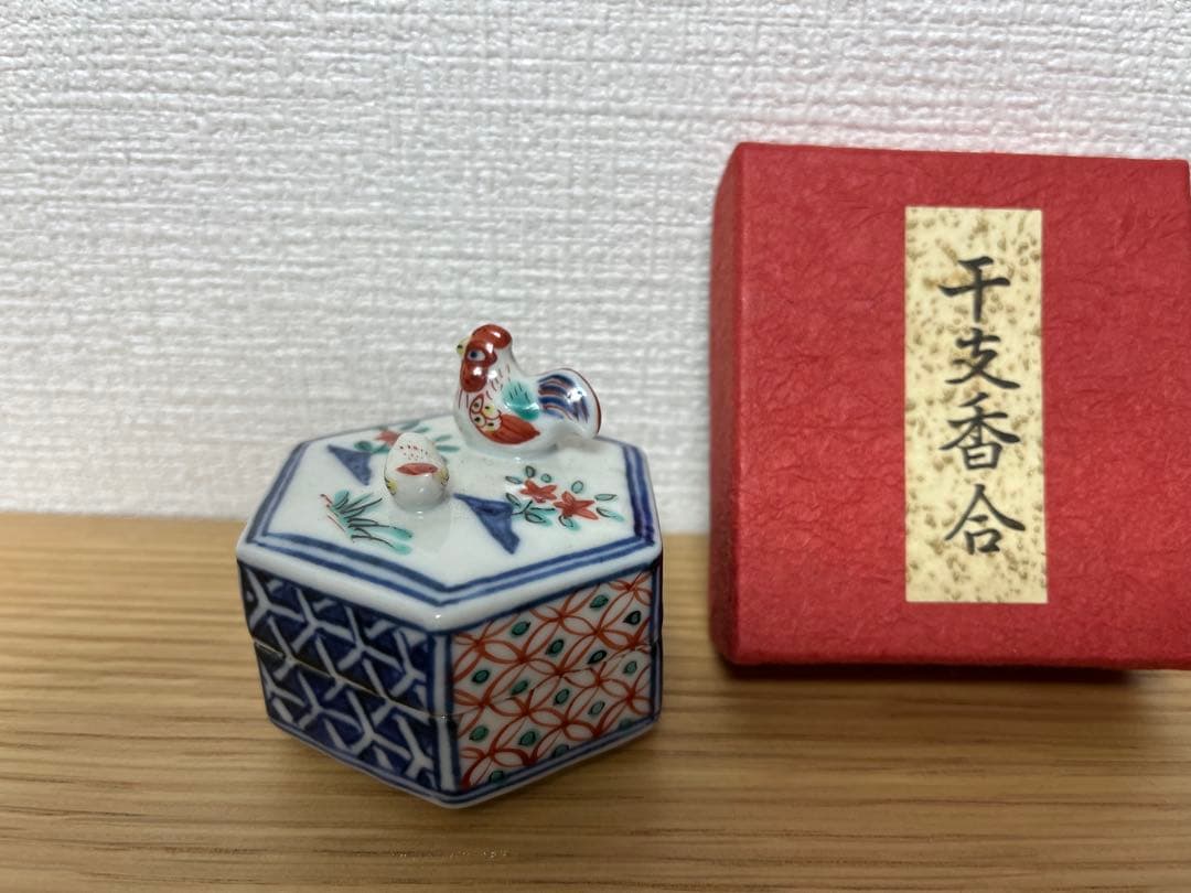 六角香合 干支香合 酉 とりの親子 高野昭阿弥