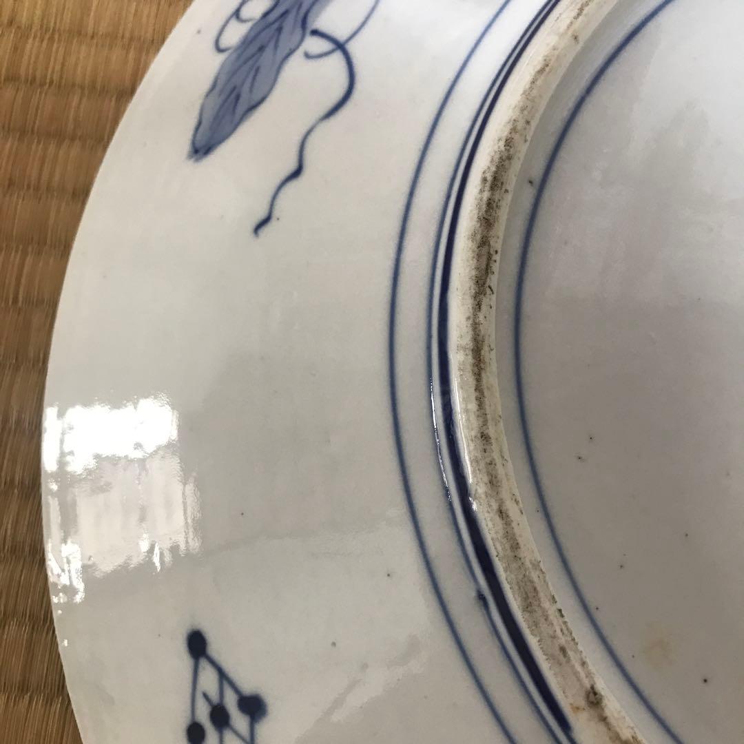 青白磁染付松竹梅鳥柄約40センチ大皿
