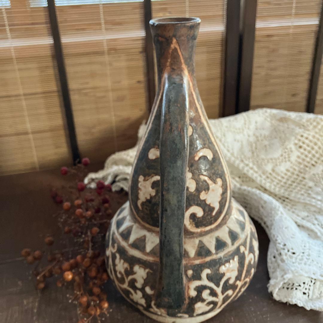 アンティーク　骨董　水差し　陶器　ヴィンテージ　唐草模様