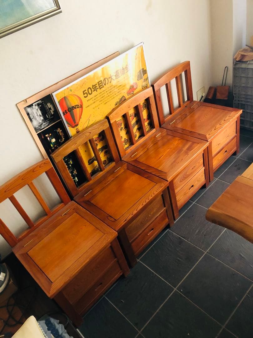 木製　火鉢テーブル　アンティーク　椅子4脚付きセットHibachi table