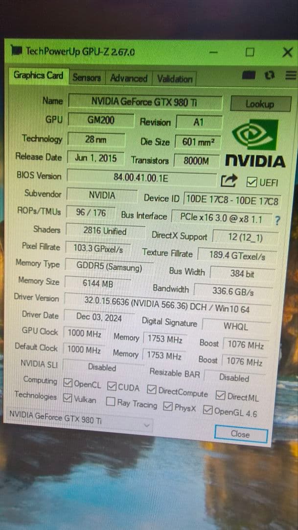 ジャンク PALIT GTX 980TI JETSTREAM 6G 動作確認済み