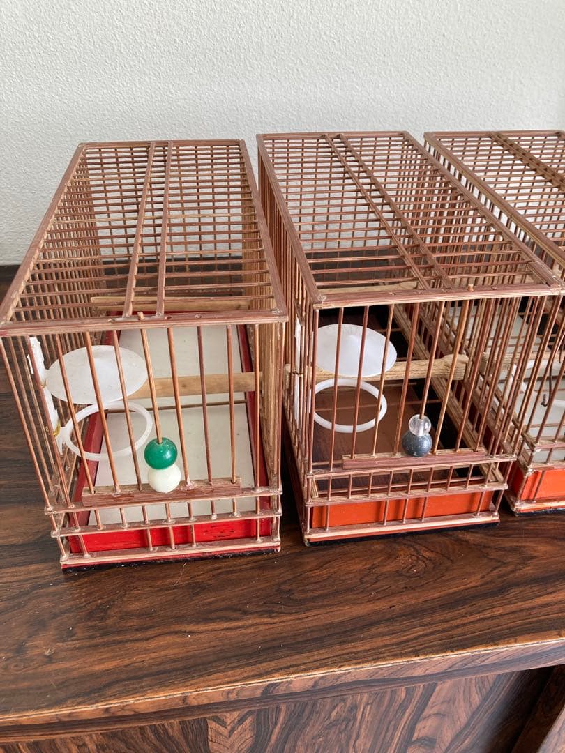 竹細工　メジロ　鳥かご　4個　木製　寝かせ箱　セット