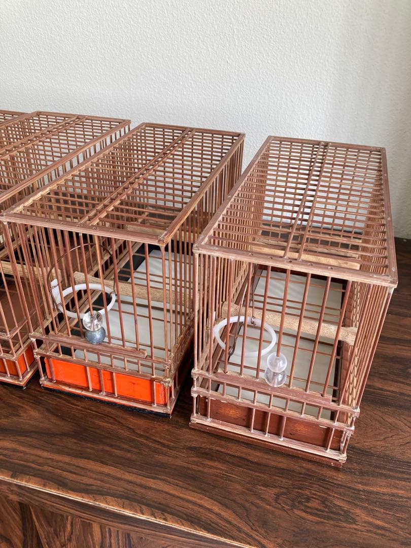 竹細工　メジロ　鳥かご　4個　木製　寝かせ箱　セット