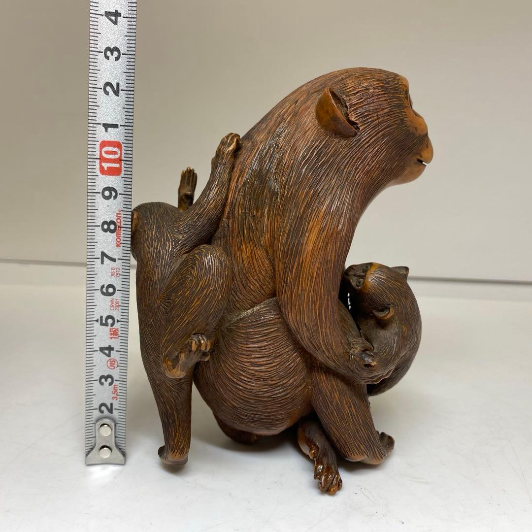 時代　黄楊　三ツ猿　置物　共箱　東さ8-0221☆2F