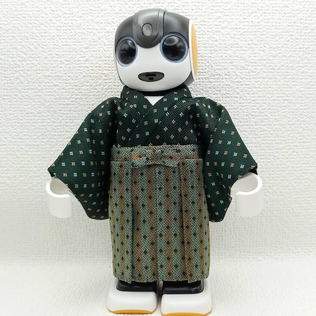 ロボホン 服 濃緑 あられ模様 きもの+袖無し羽織セット