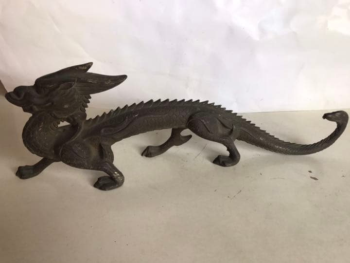 古銅製龍置物，風水，開運，古美術品，高11．5cm，長約32cm，重1600克