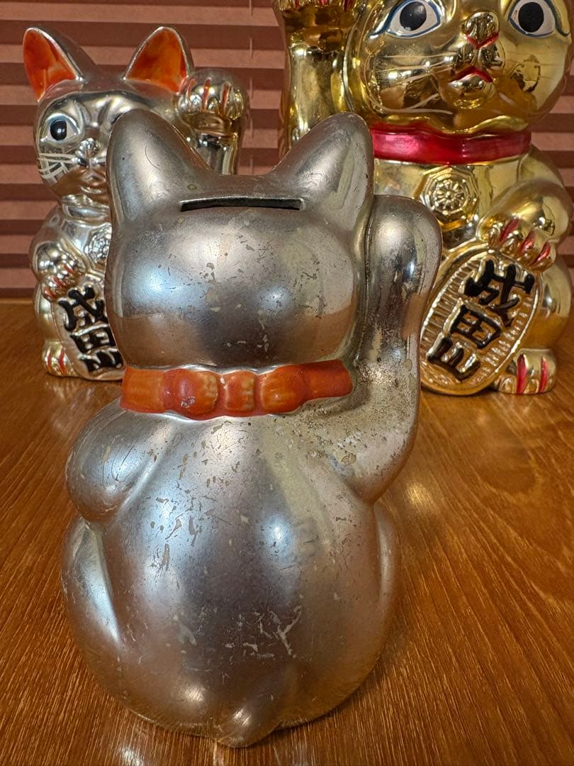 招き猫　貯金箱　成田山　小判持ち猫　金　大中小　3点　レトロ　古い　縁起物