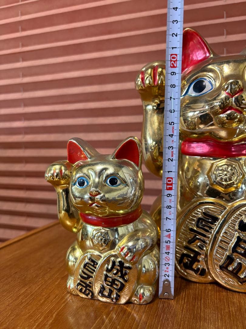 招き猫　貯金箱　成田山　小判持ち猫　金　大中小　3点　レトロ　古い　縁起物