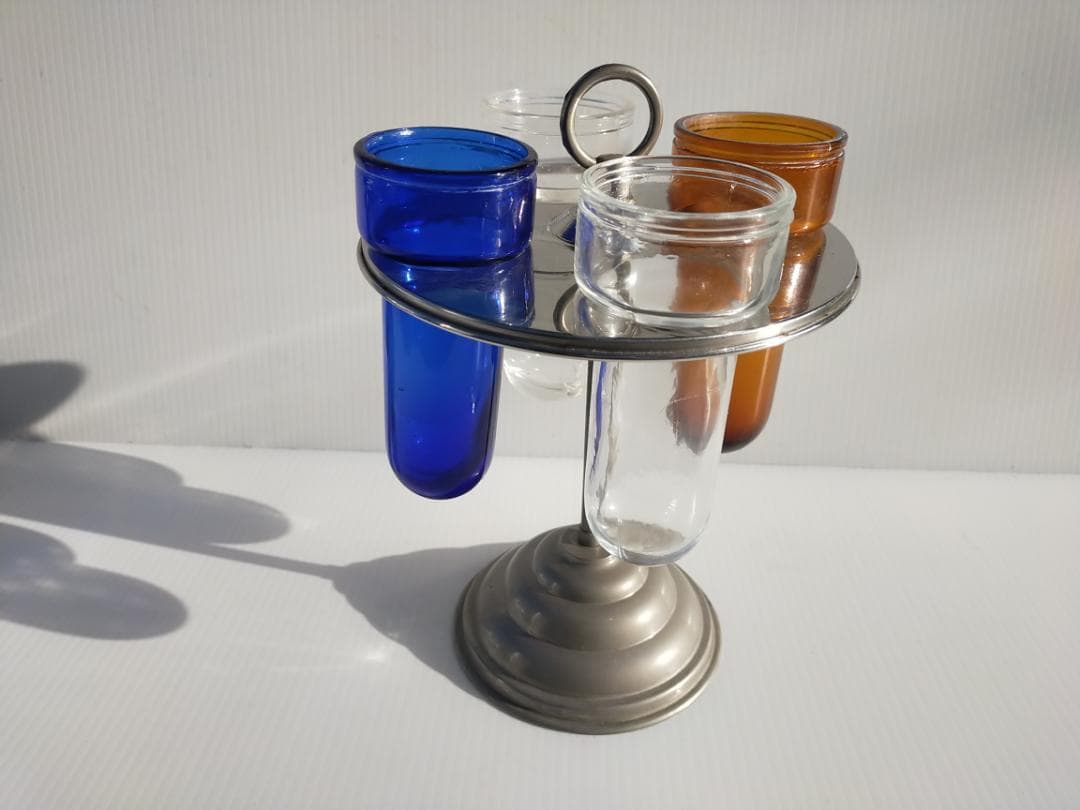 昭和レトロ☆当時物☆医療器具☆シカン瓶・シカン瓶立て☆消毒スタンド　色ガラス