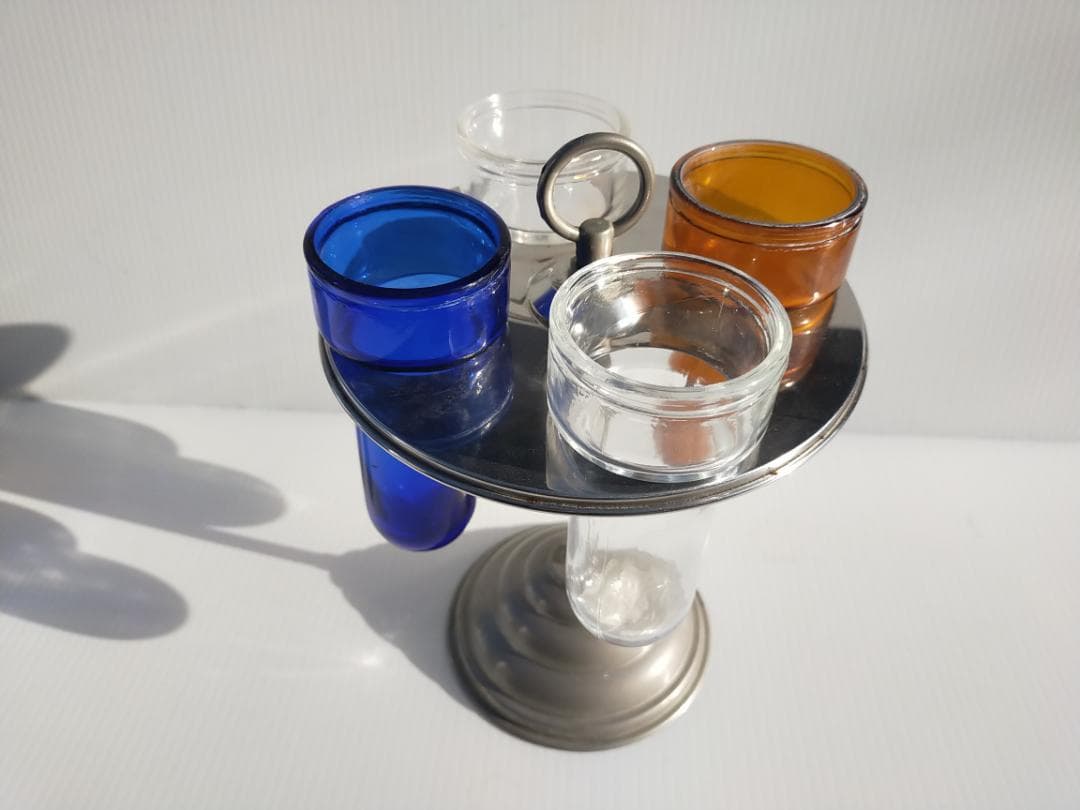 昭和レトロ☆当時物☆医療器具☆シカン瓶・シカン瓶立て☆消毒スタンド　色ガラス