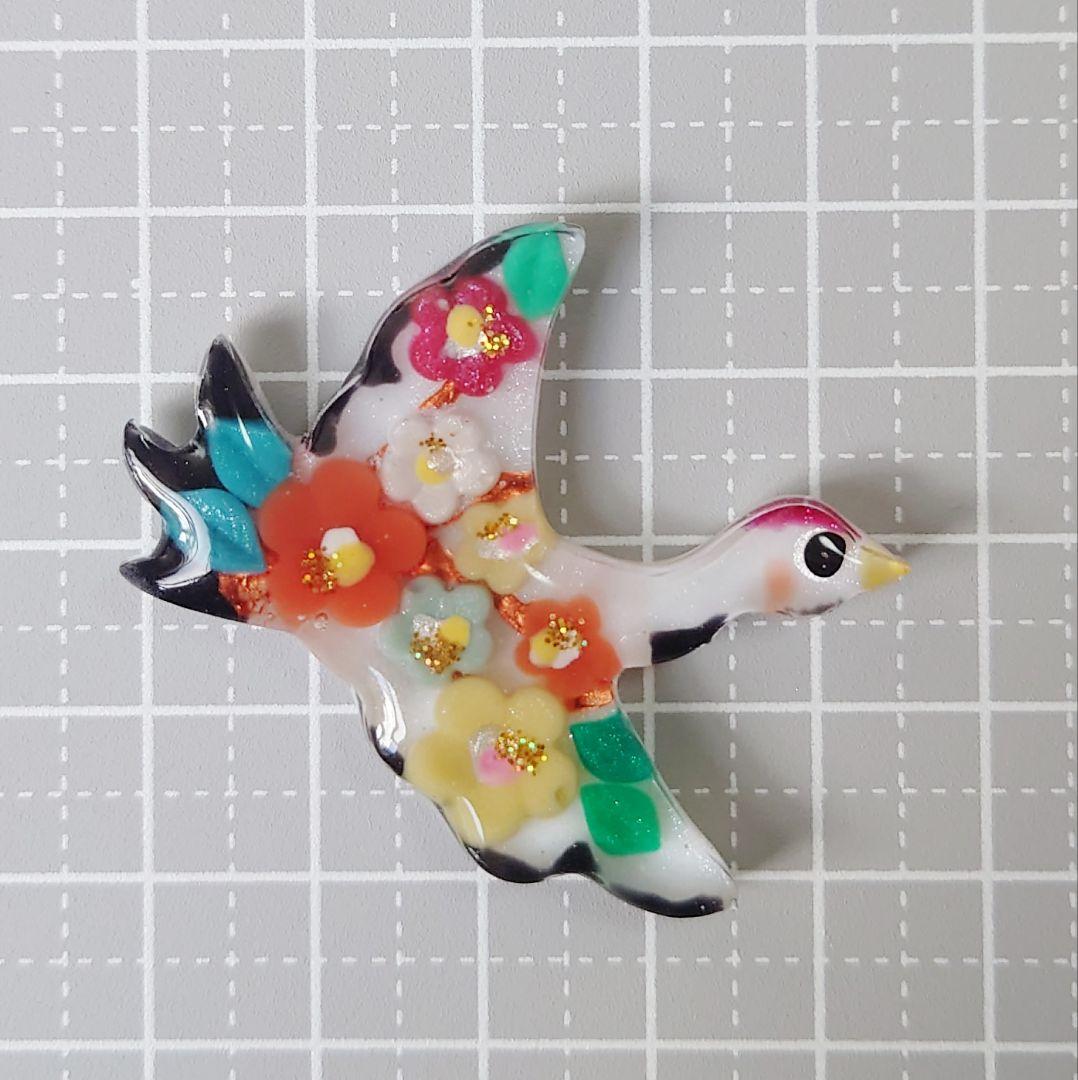 レジン　猫　鶴　ヘアゴム　ブローチ　ポニーフック　No.499