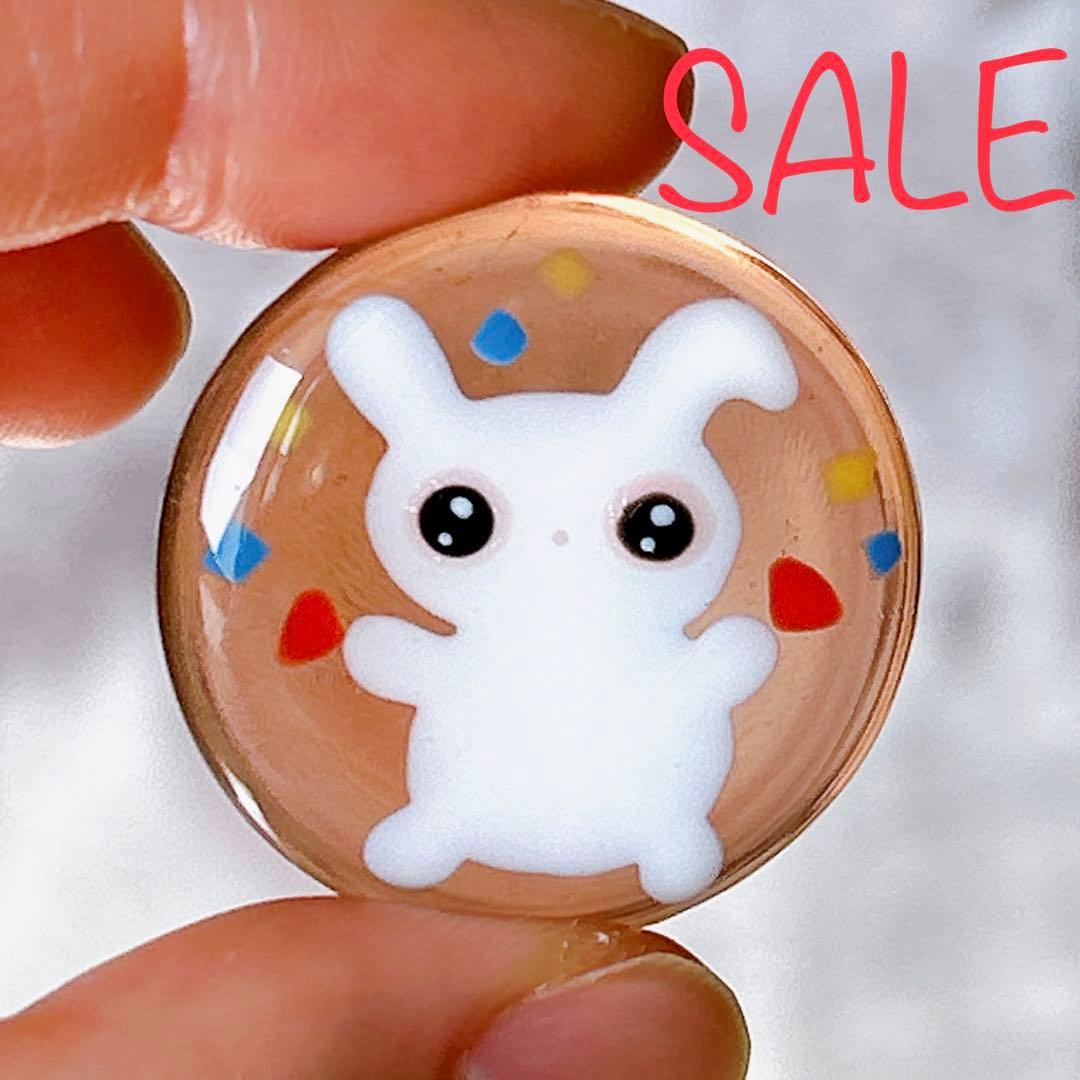 手描き　あっぱれ！　白うさぎ　ヘアゴム　ブローチ　レジン　猫　透け感あり
