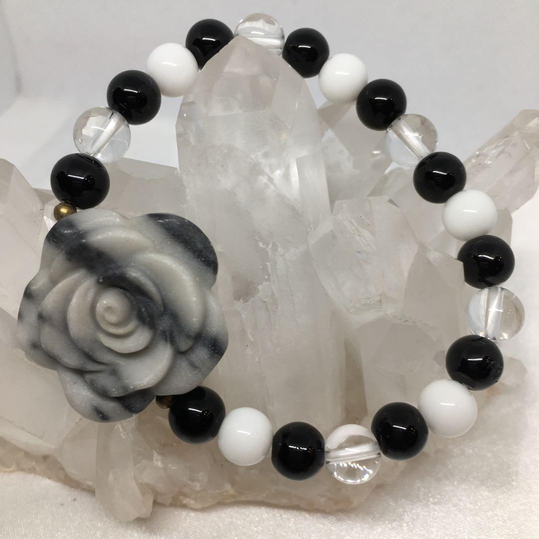 ゼブラジャスパーの花のデザインブレスレット✨️内径16cm✨️