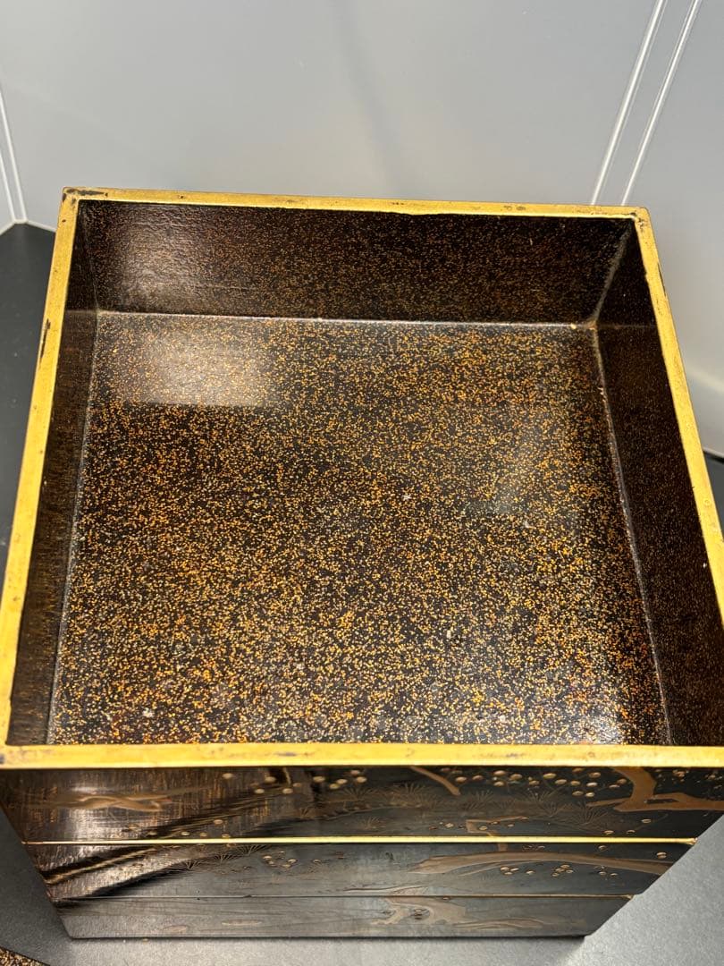 【希少品】高蒔絵 江戸期 松竹梅鶴紋 漆器 吉祥文様 時代物 骨董品 金蒔絵重箱