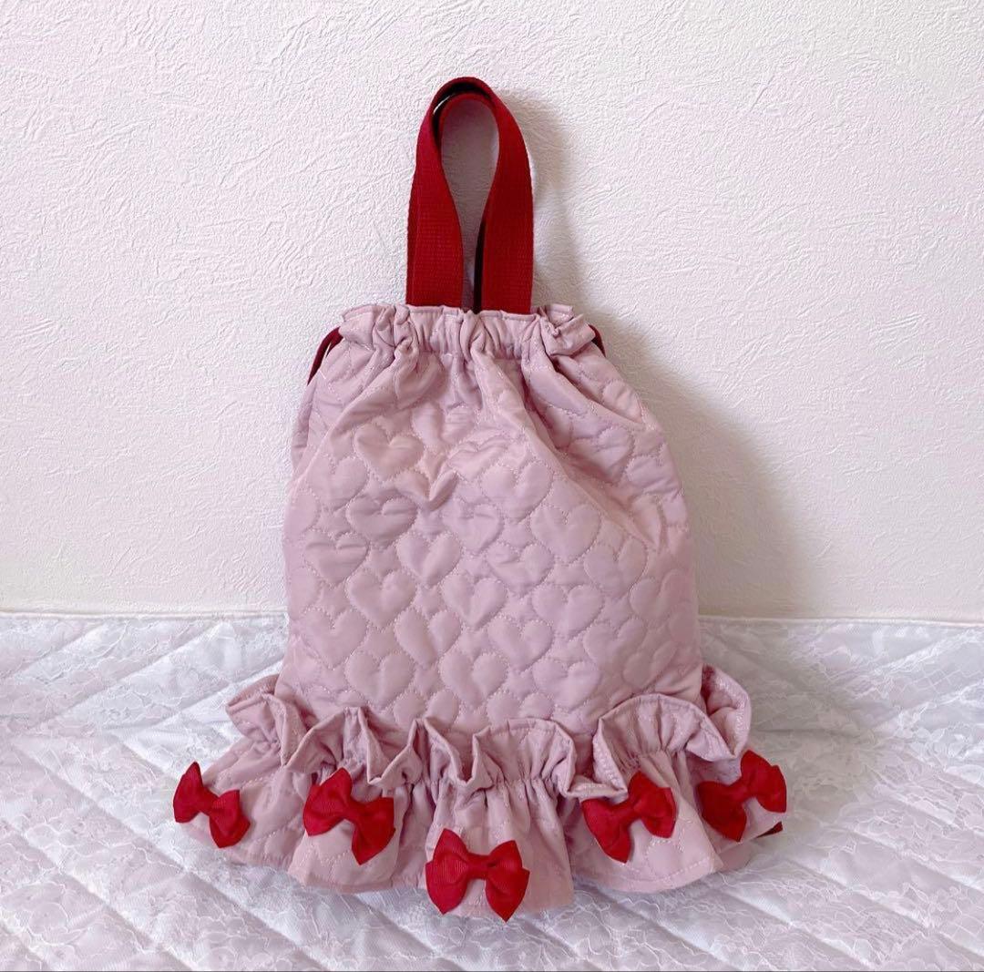 レッスンバッグ.体操服入れ.上靴袋3点セット♡ハート柄キルティングくすみピンク