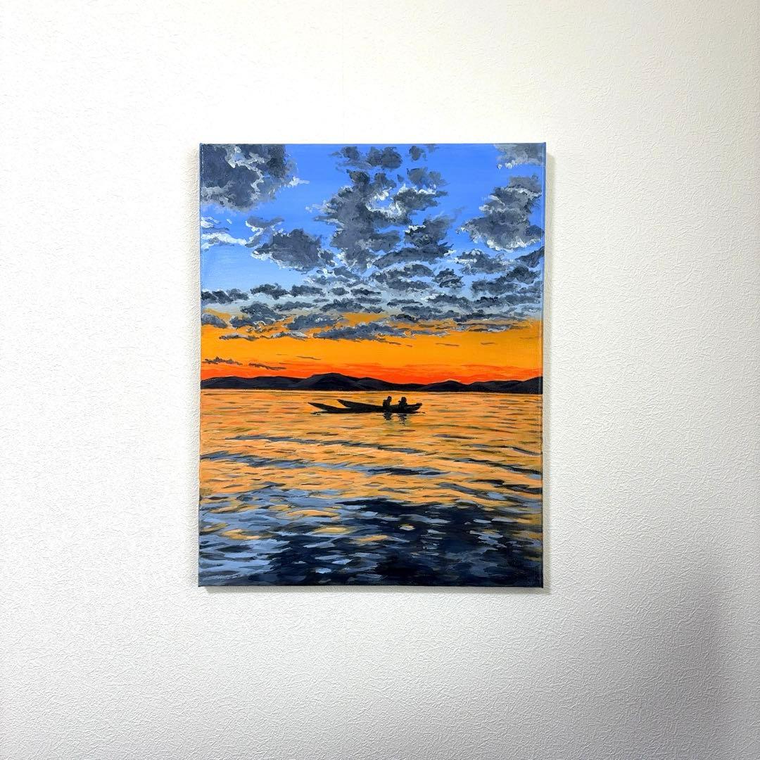 【アクリル原画】夕焼けの海｜F6サイズ｜アート絵画｜