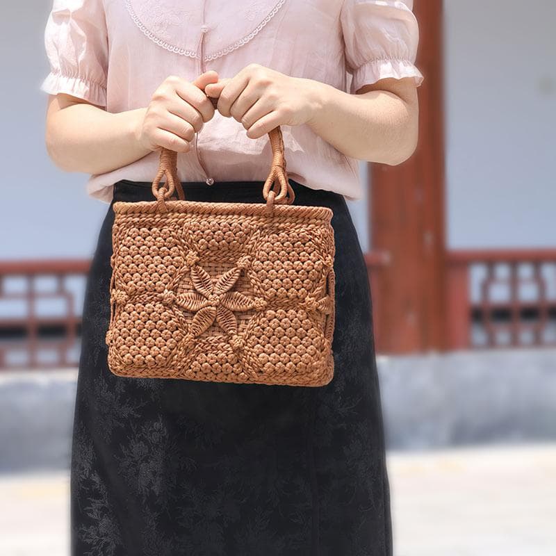 ✨希少美品✨山葡萄かごバッグ 六角花結び編み 立体花編み 内布付き